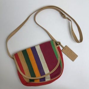 Leather canvas multicolored stripe rainbow purse